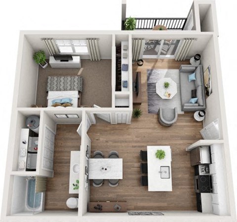Floor plan for 1 bed, 1 bath, 758 sqft